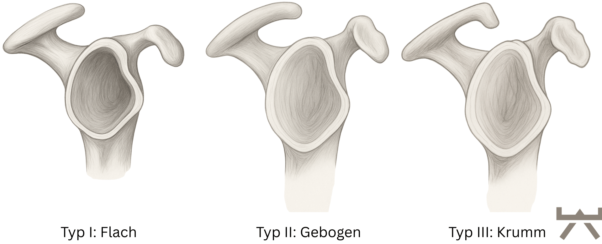 Abbildung 7: Unterschiedliche Physiologische Schulterdachformen (Myokraft)